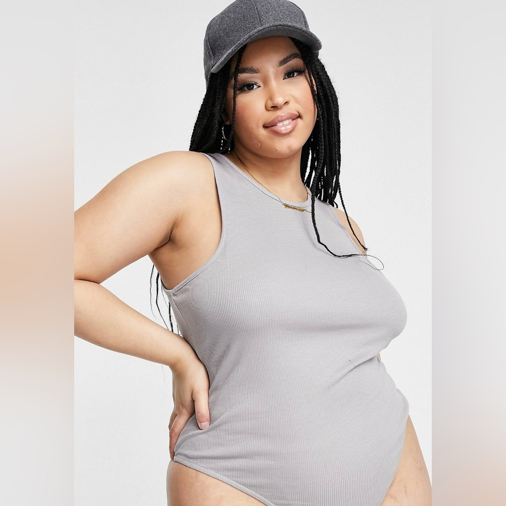 MISSGUIDED PLUS RIBBED BODYSUIT IN GRAY US 14 NWT